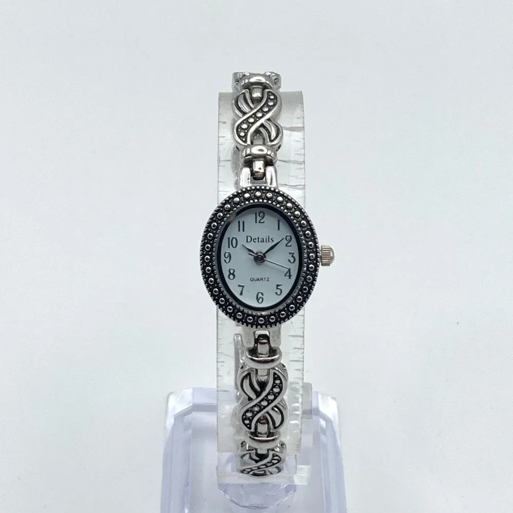 Details Women's Watch 20mm Silver Tone Oval w/Extender New Battery 6.75